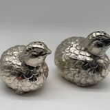 Salière poivrier et moutardier oiseaux en métal argenté style Gucci