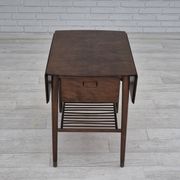 Table basse pliante danoise des années 1950 avec tiroir et étagère, état d'origine.