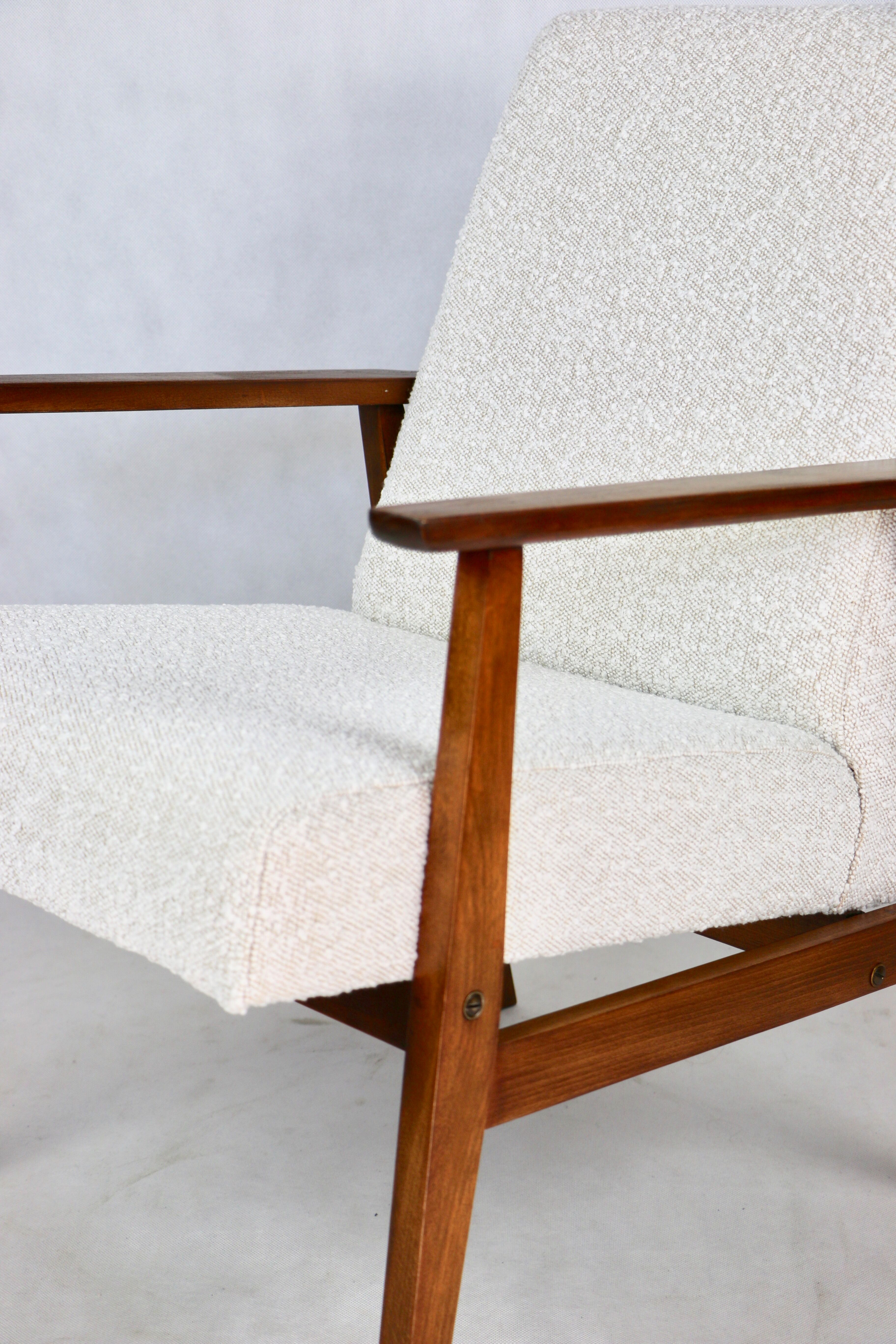 Fauteuil boucle ivoire blanc vintage, années 1970