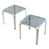 Paire de petites tables d'appoint en verre fumé vintage