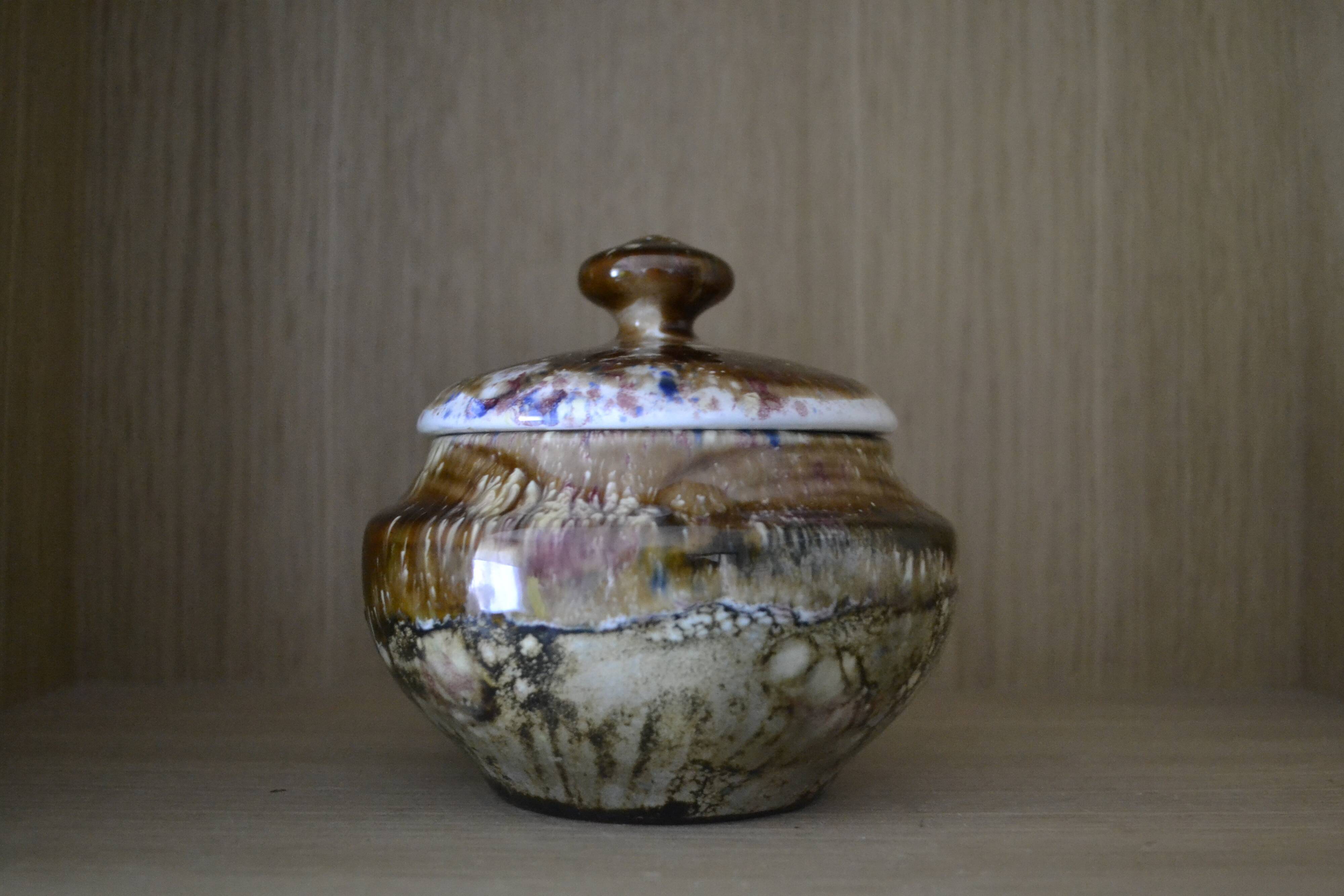 Glazed sandstone sugar bowl Morvan Gaston Gambir 1950