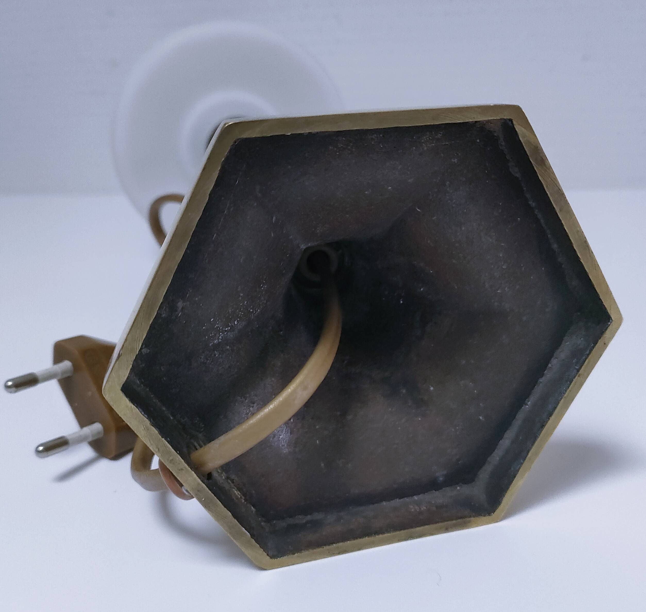 Solid brass opaline glass lamp from the 60s