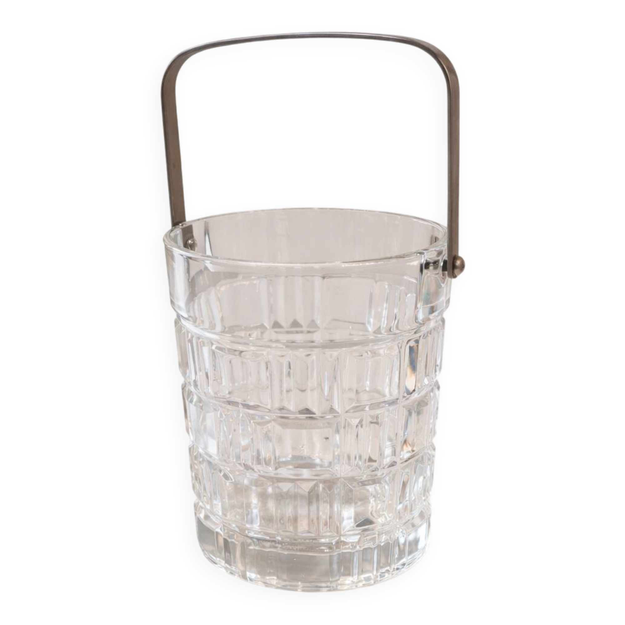 Vintage glass ice bucket with metal handle – 1960s bar style