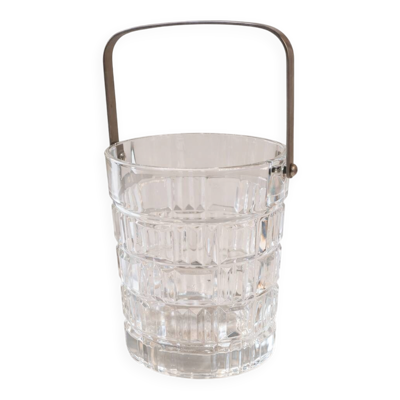Seau à glace vintage en verre taillé avec anse métal – esprit bar années 60