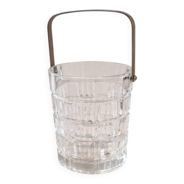 Seau à glace vintage en verre taillé avec anse métal – esprit bar années 60