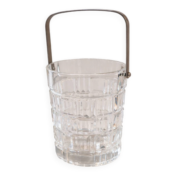 Seau à glace vintage en verre taillé avec anse métal – esprit bar années 60