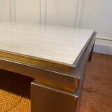 XXL copper, brass and travertine square coffee table, Belgo Chrom