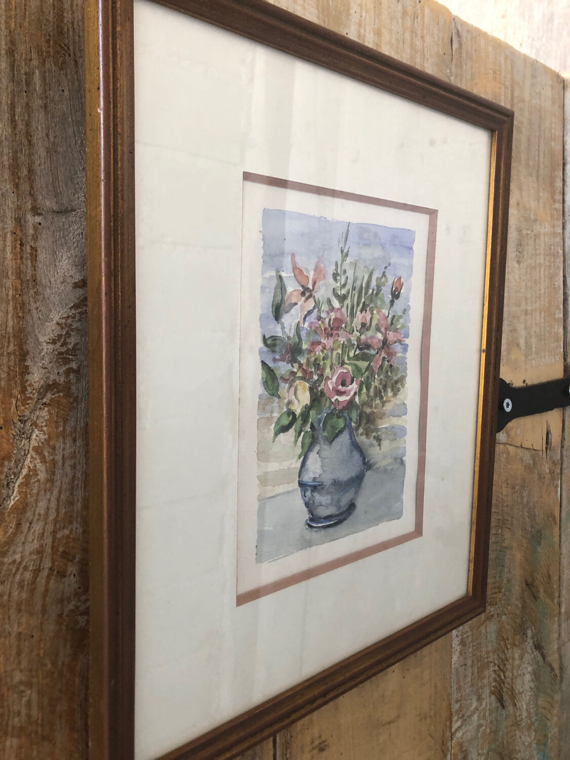 Original watercolor painting monfranc bouquet of flowers + gilded wood frame #a222