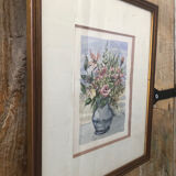 Original watercolor painting monfranc bouquet of flowers + gilded wood frame #a222