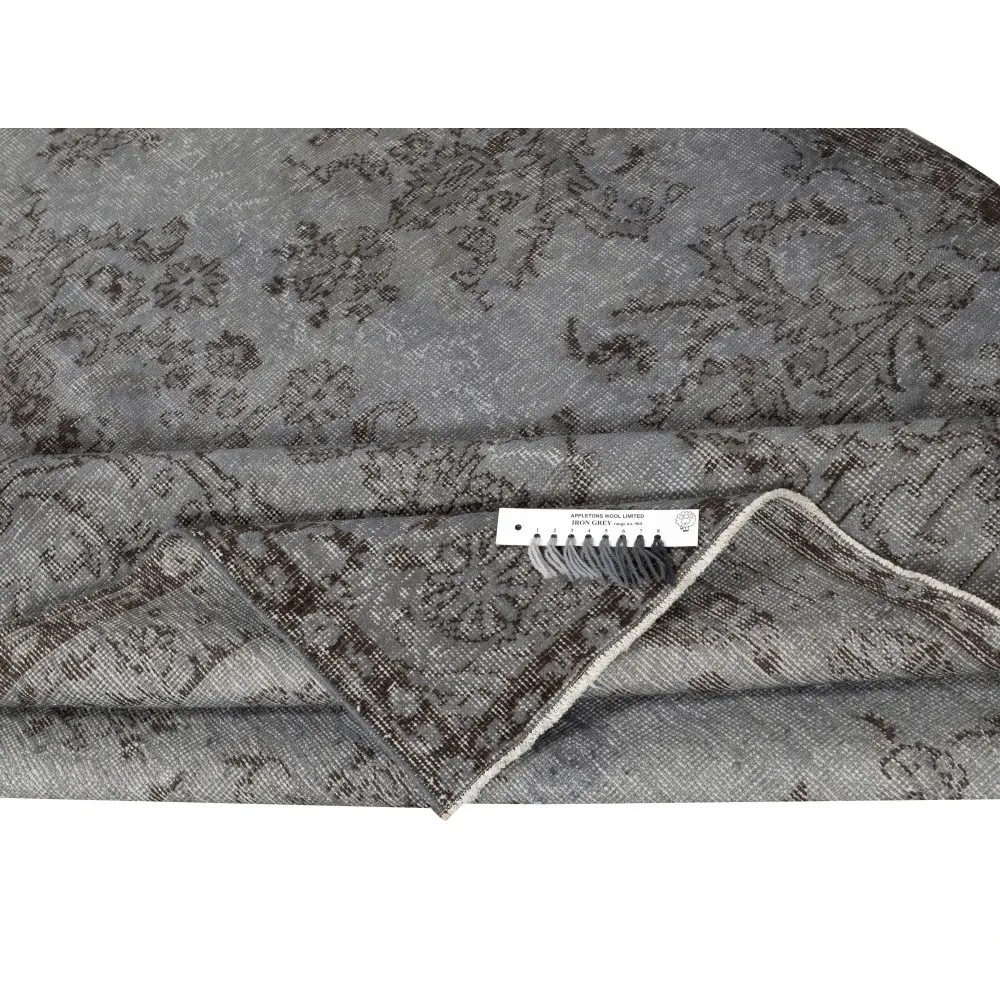 Vintage Wool Area Rug Overdyed in Gray for Modern Interiors. Handmade in Turkey