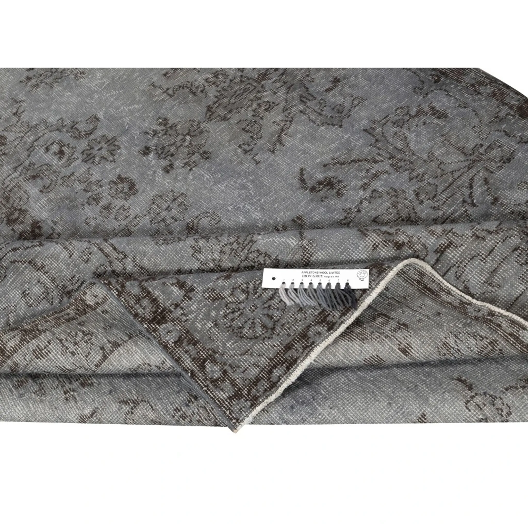 Vintage Wool Area Rug Overdyed in Gray for Modern Interiors. Handmade in Turkey