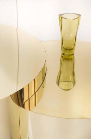 Contemporary handcrafted brass coffee table, Lune collection.