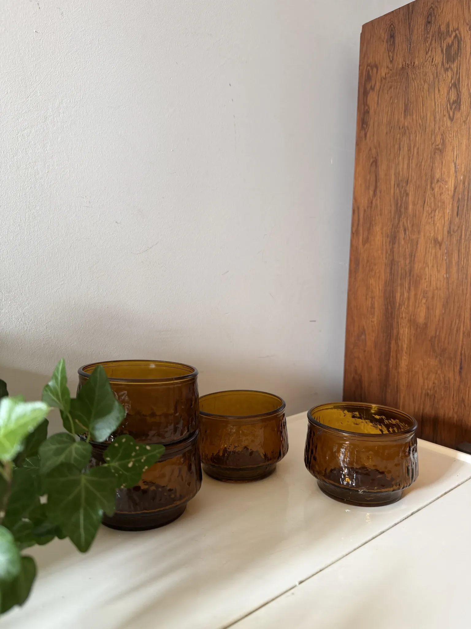 Mid Century amber-coloured bowls Arcoroc Sierra