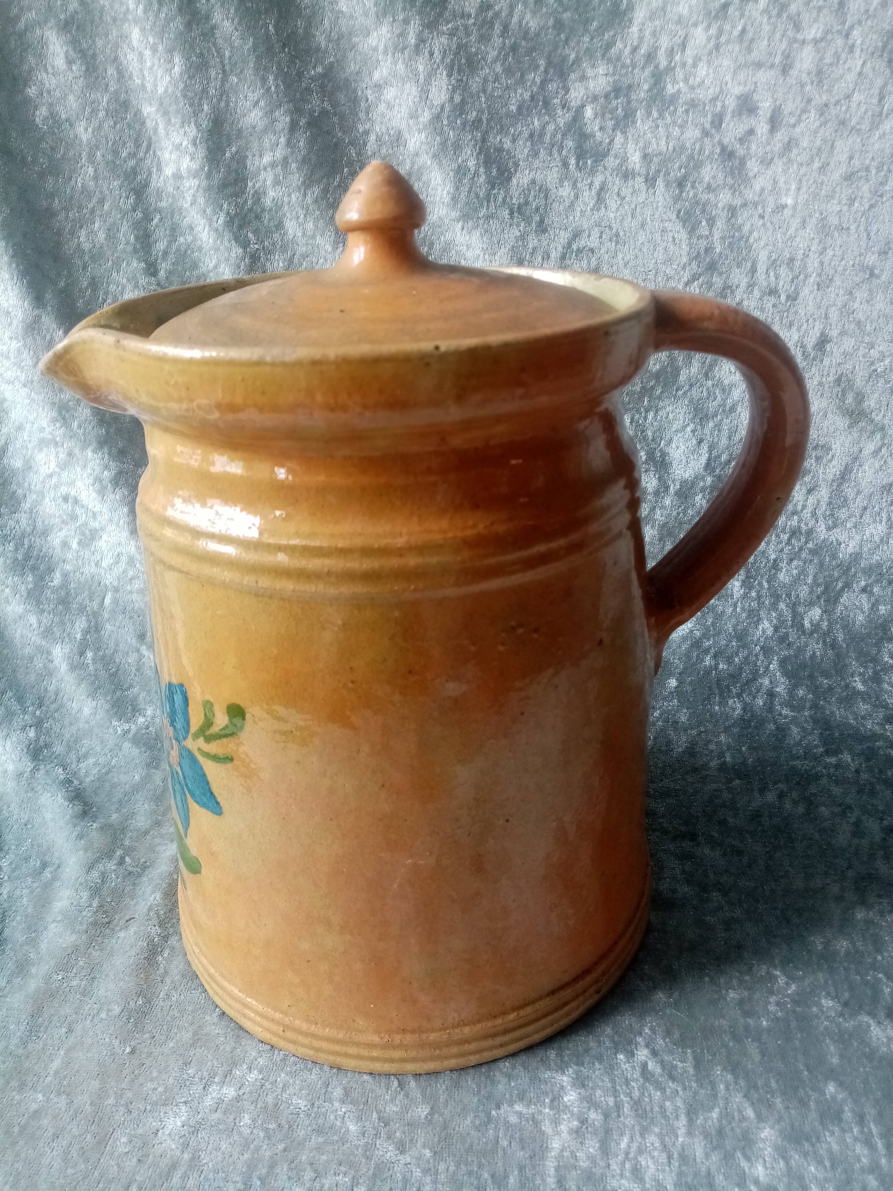 Pot à Lait En Faïence Vernie Multicouleur - Style Ancien