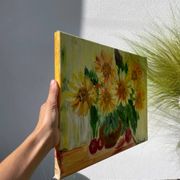 Huile sur toile d’un bouquet de tournesols