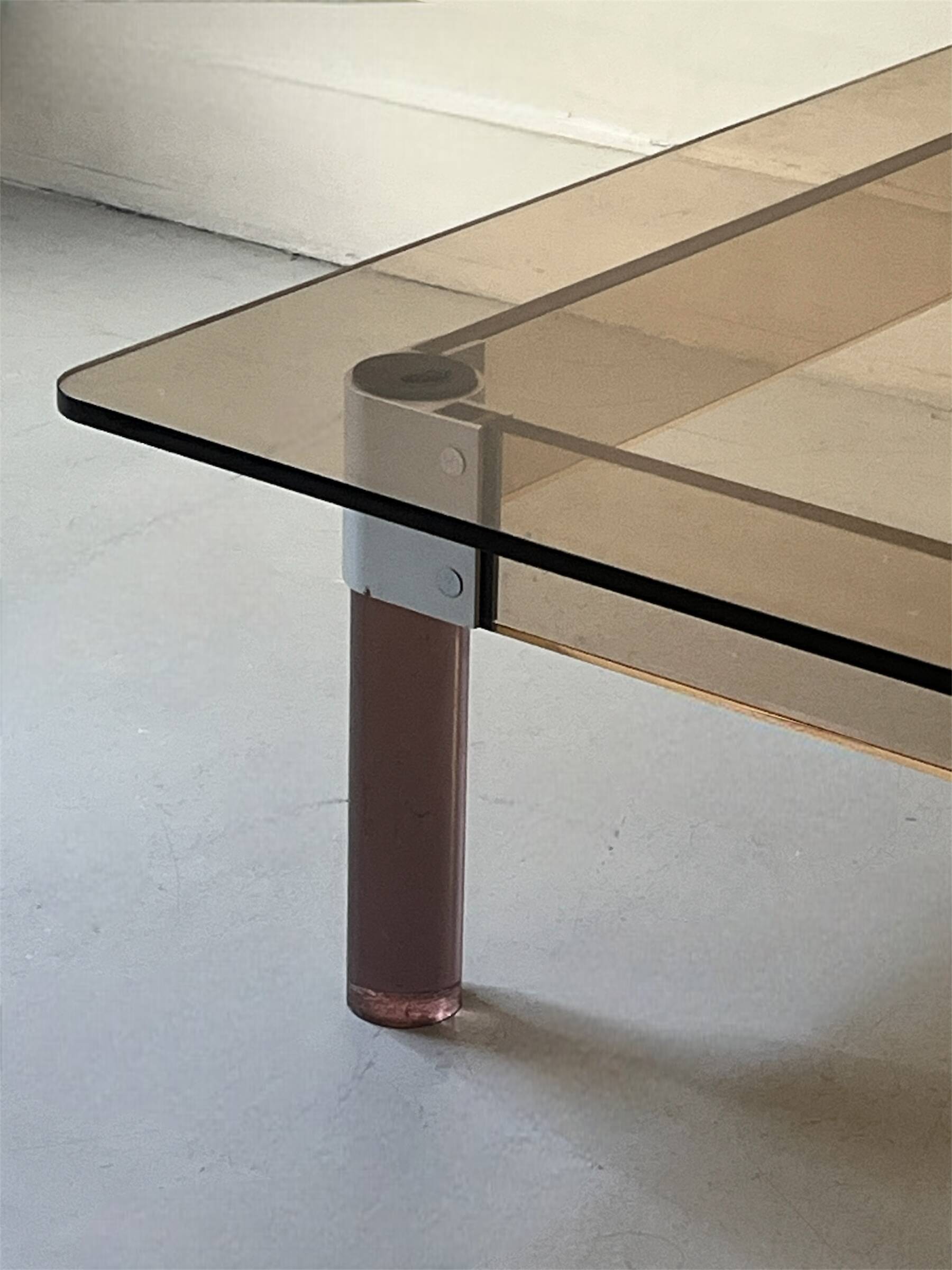 Square coffee table in smoked brown plexiglass and chrome, 1970s design