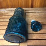 Ancienne bouteille verre moulé bleu + bouchon vintage