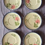 6 vintage Charolles dessert plates with hand-painted floral decor