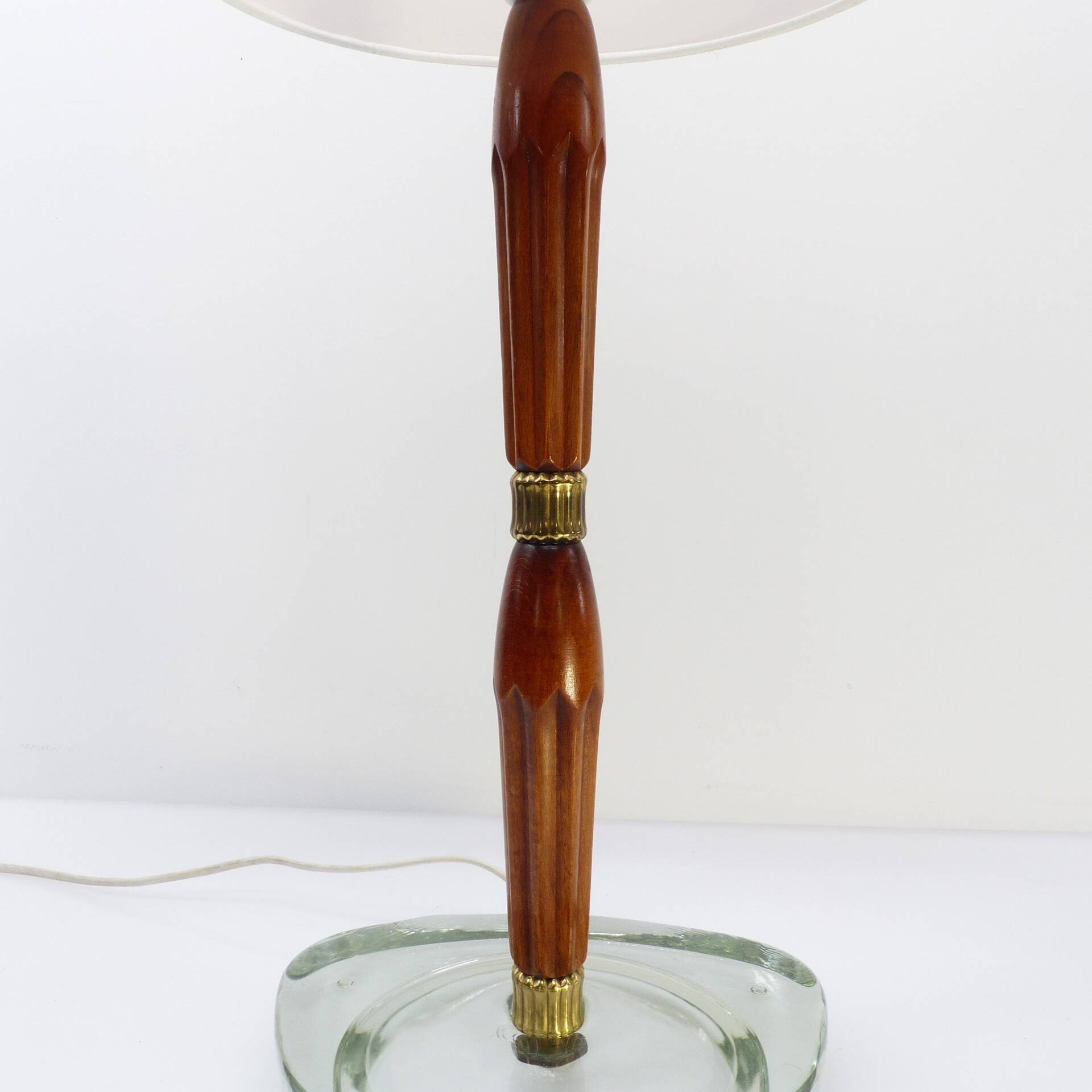 Scandinavian table lamp in glass, wood and brass 1960 Nybro Armaturfabrik