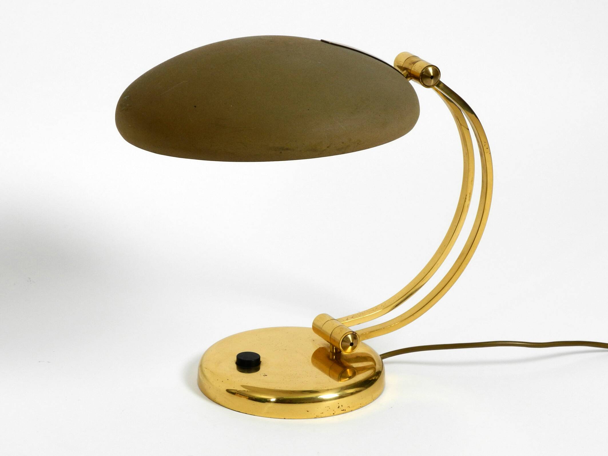 Huge 1970s brass table lamp with adjustable neck and shade from Hillebrand