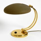 Huge 1970s brass table lamp with adjustable neck and shade from Hillebrand