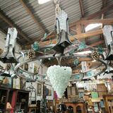 Large and large chandelier in wrought iron and glass circa 1980/90