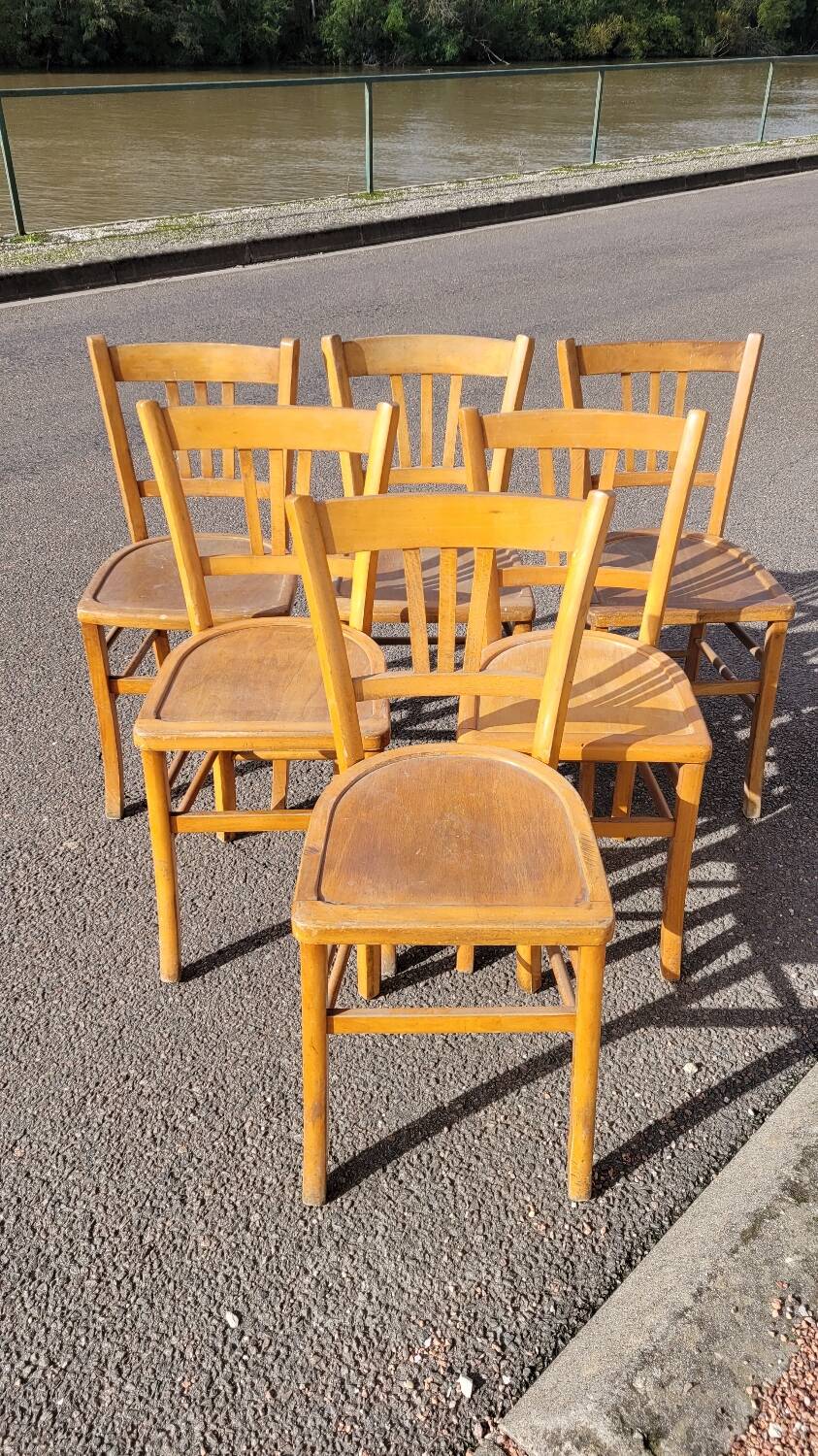Series of 6 old vintage bistro chairs - 1950s