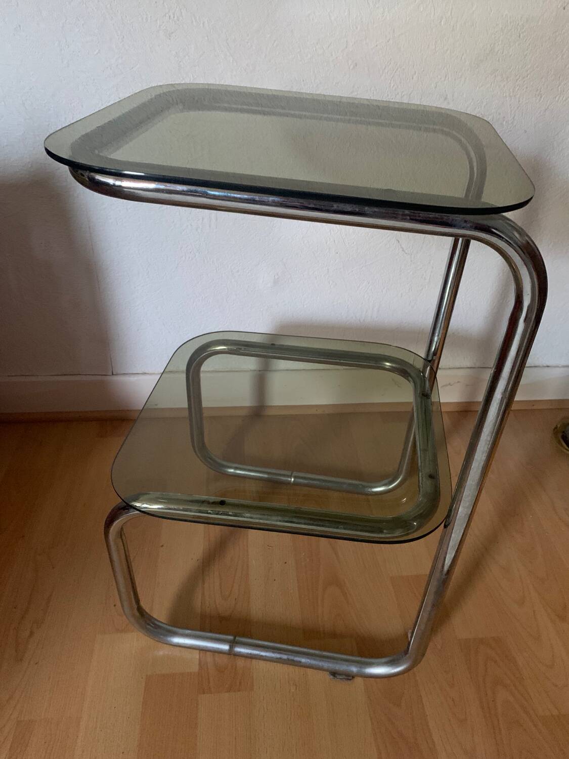 Vintage chrome and glass side table