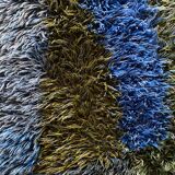 Mid-century Modern High Pile Blue Rya Rug, Sweden, 1960s