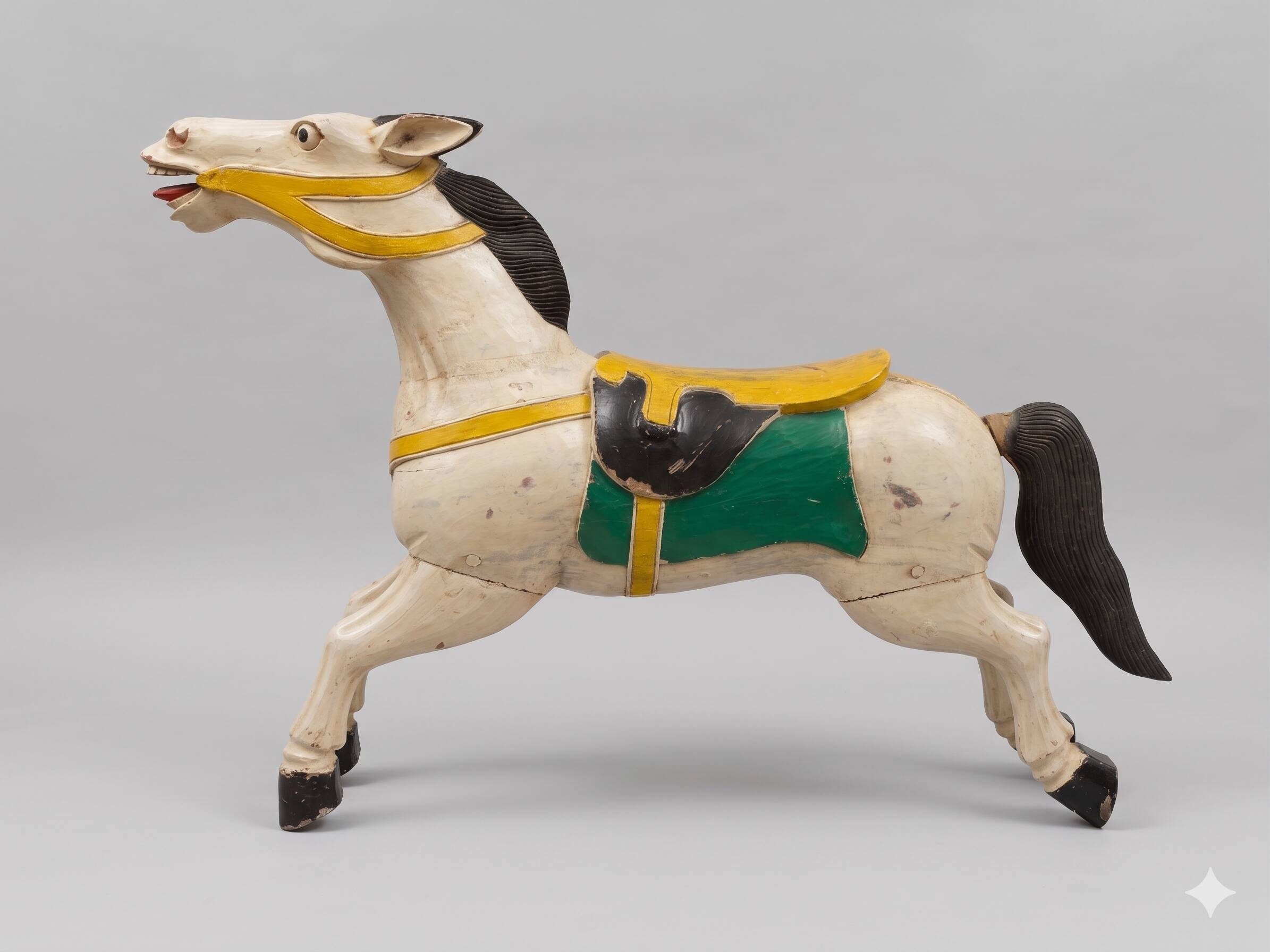 Pair of large hand-painted Indonesian horses with saddle