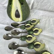 Barbotine-style avocado and 6 avocado spoons Vintage 80 Siléa