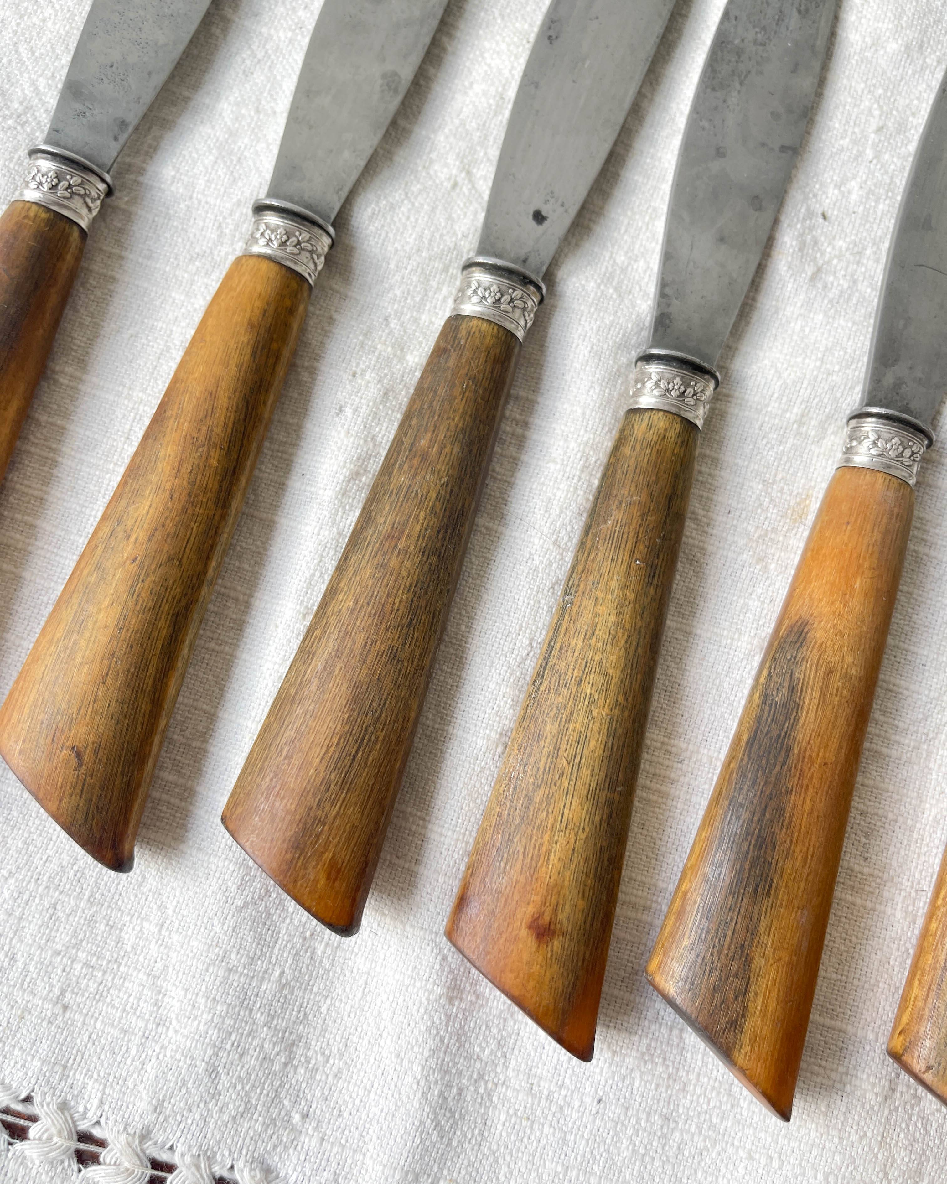 6 Vintage Horn Knives Silver Steel Blade LEPINE A LYON France 19th Century