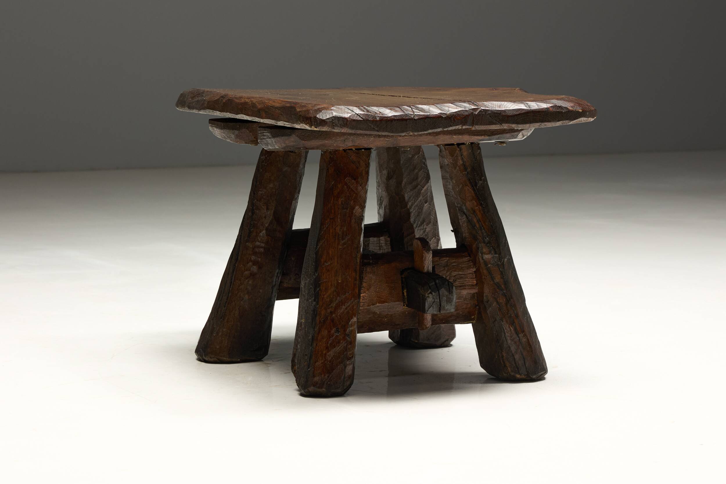 Rustic Hand-Carved Side Table, France, 19th Century