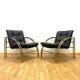 Vintage Leather and Metal Armchairs, 1990s, Set of 2