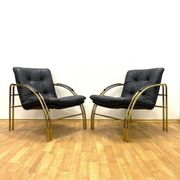 Vintage Leather and Metal Armchairs, 1990s, Set of 2