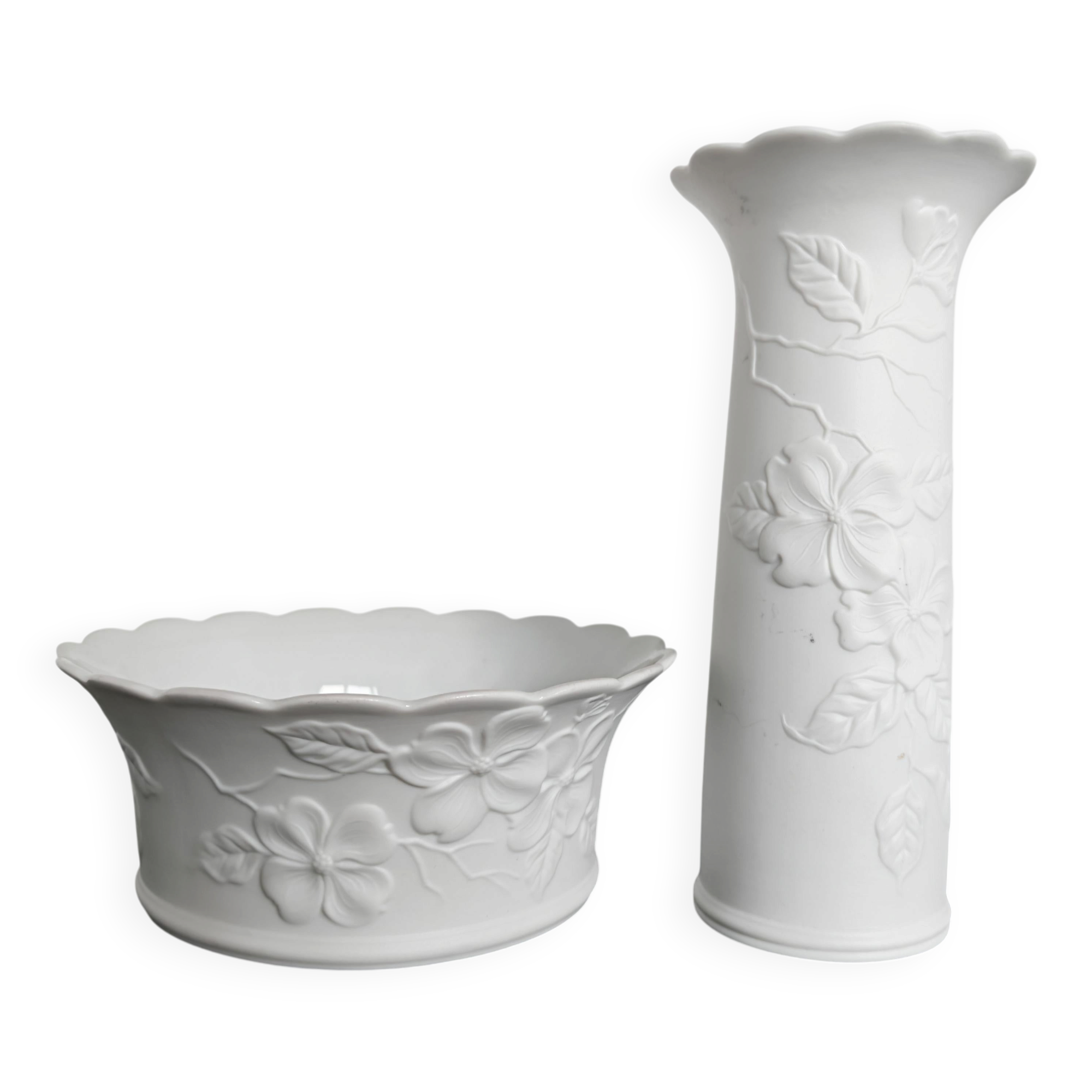 Set of 3 biscuit porcelain vases mid-century Manfred Frey Kaiser