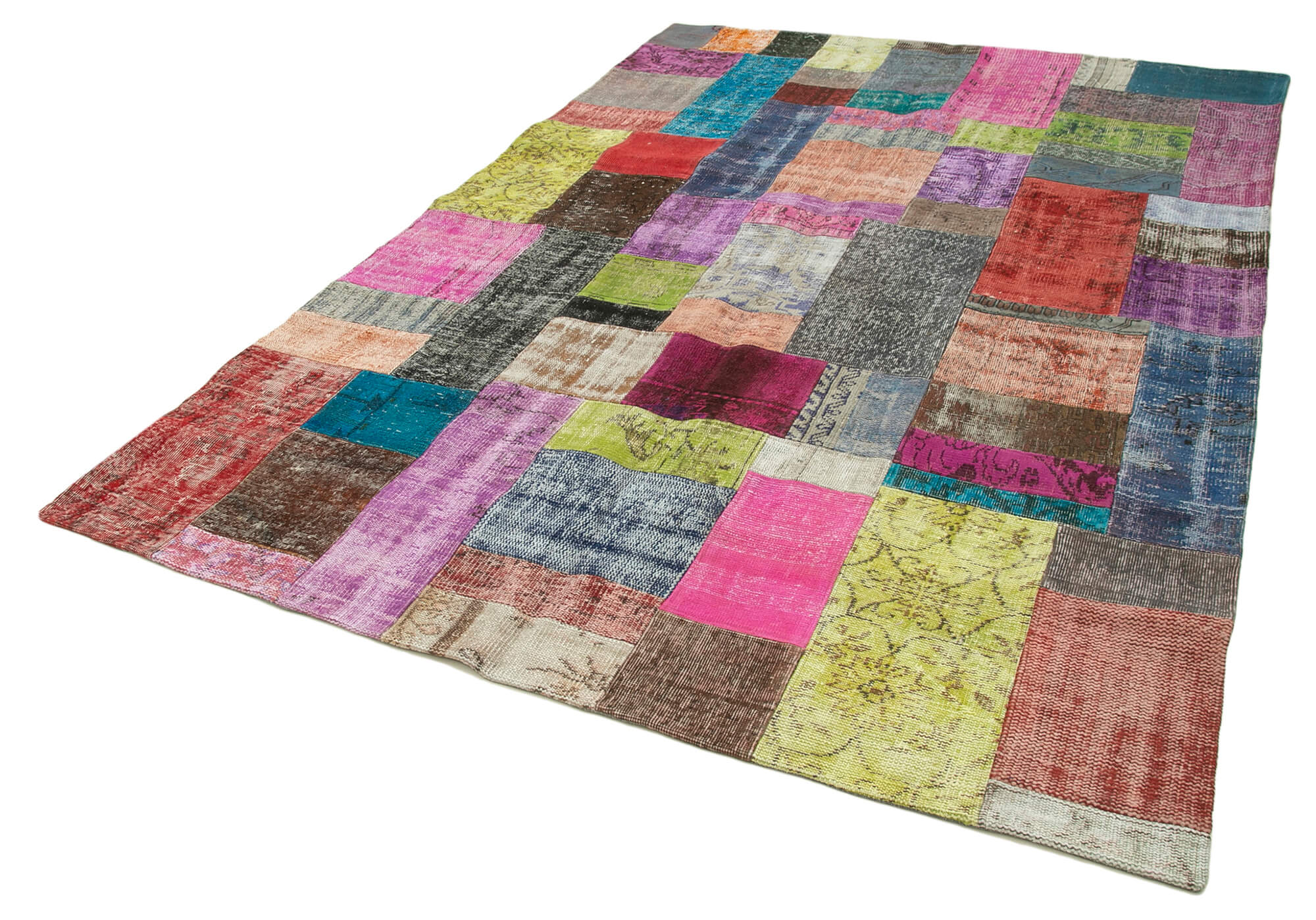 Handwoven anatolian contemporary 202 cm x 301 cm multicolor patchwork carpet