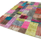 Handwoven anatolian contemporary 202 cm x 301 cm multicolor patchwork carpet