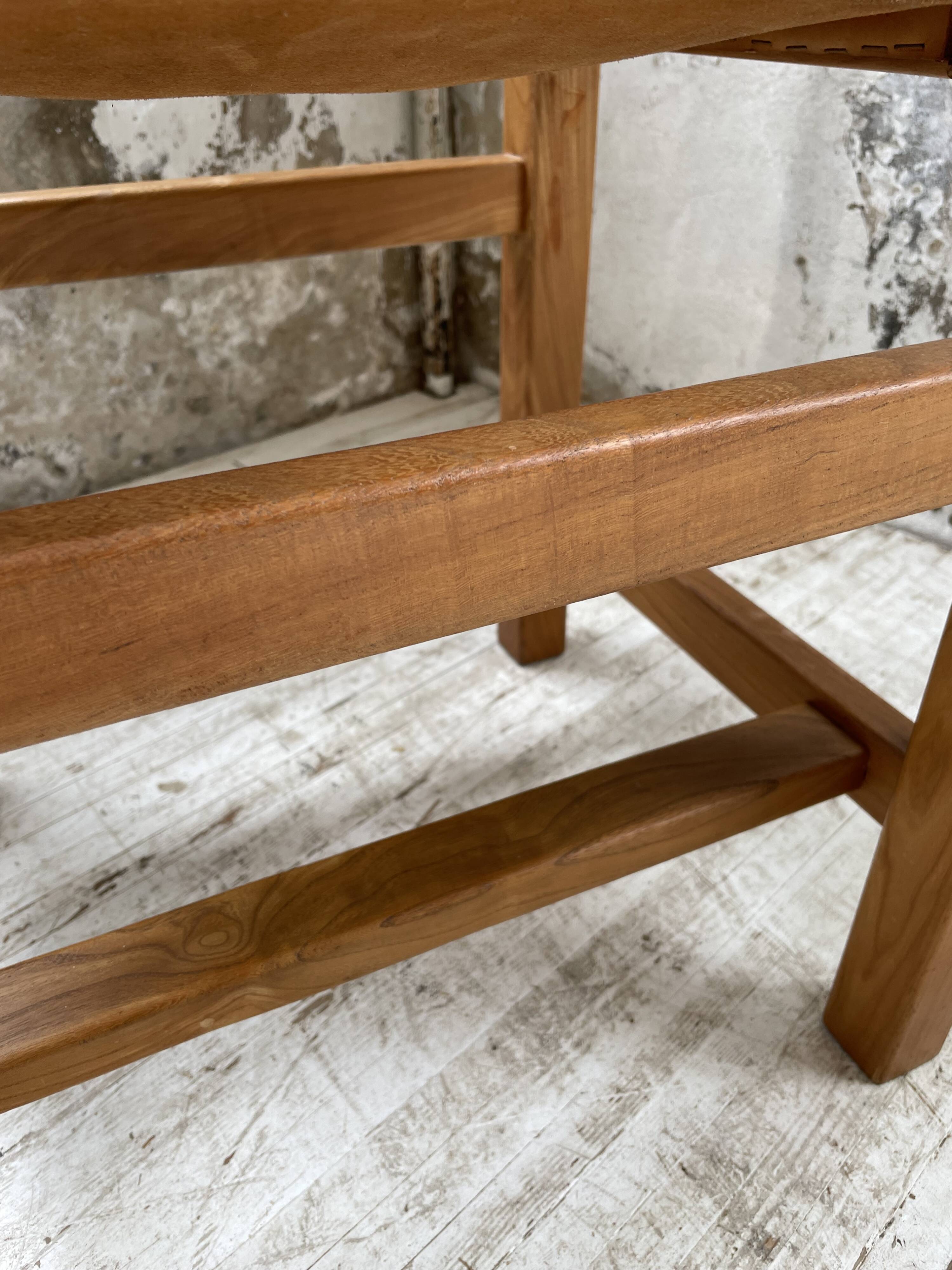 Solid elm and leather stool Maison Regain