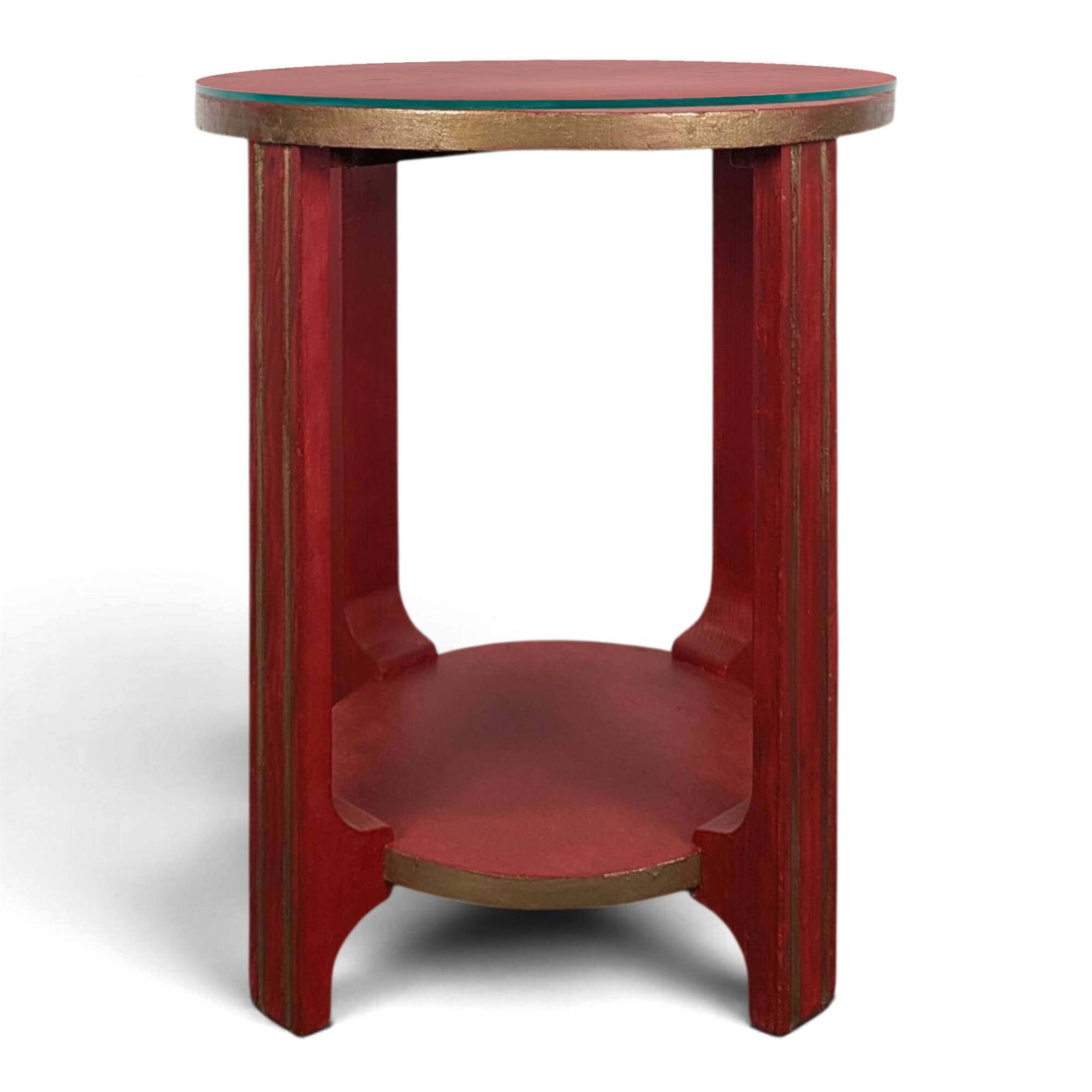 Guéridon Art Déco laqué rouge plateau verre