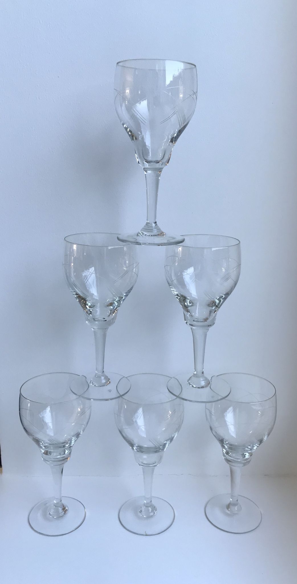 Set of 6 crystal wine glasses engraved 50-60s