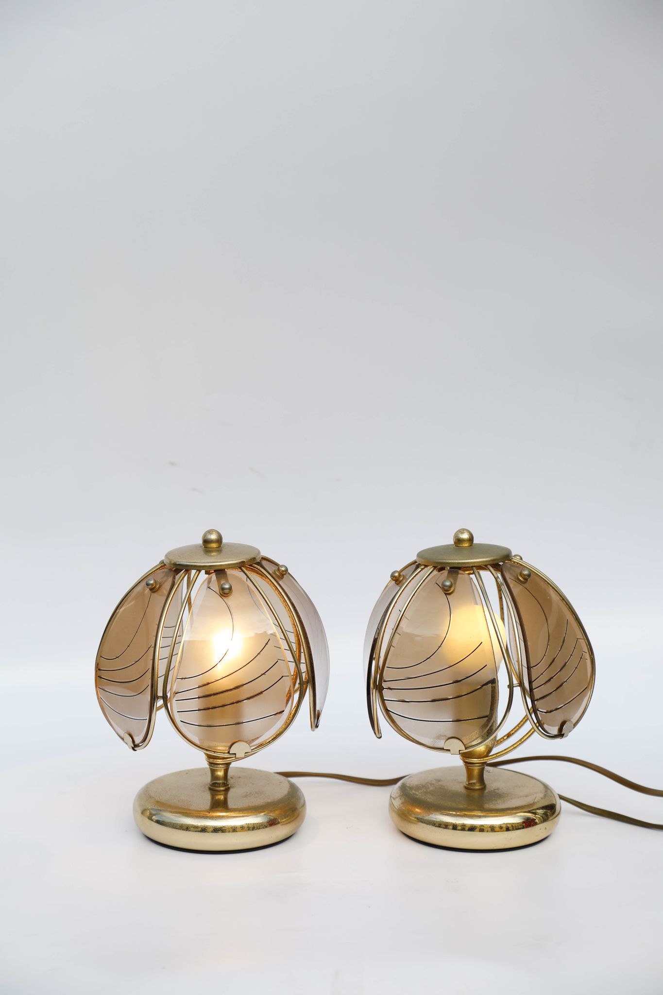 Pair of mushroom lamps smoked glass Years 40