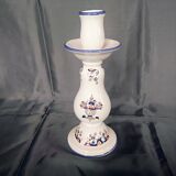 Old Rouen style earthenware candle holder decorated with flower basket 25 cm