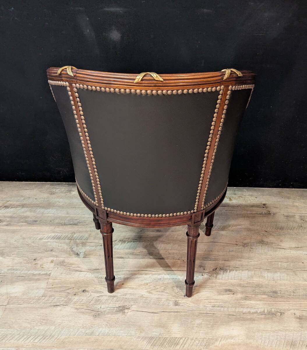 Louis XVI style office chair in mahogany and gilded bronze