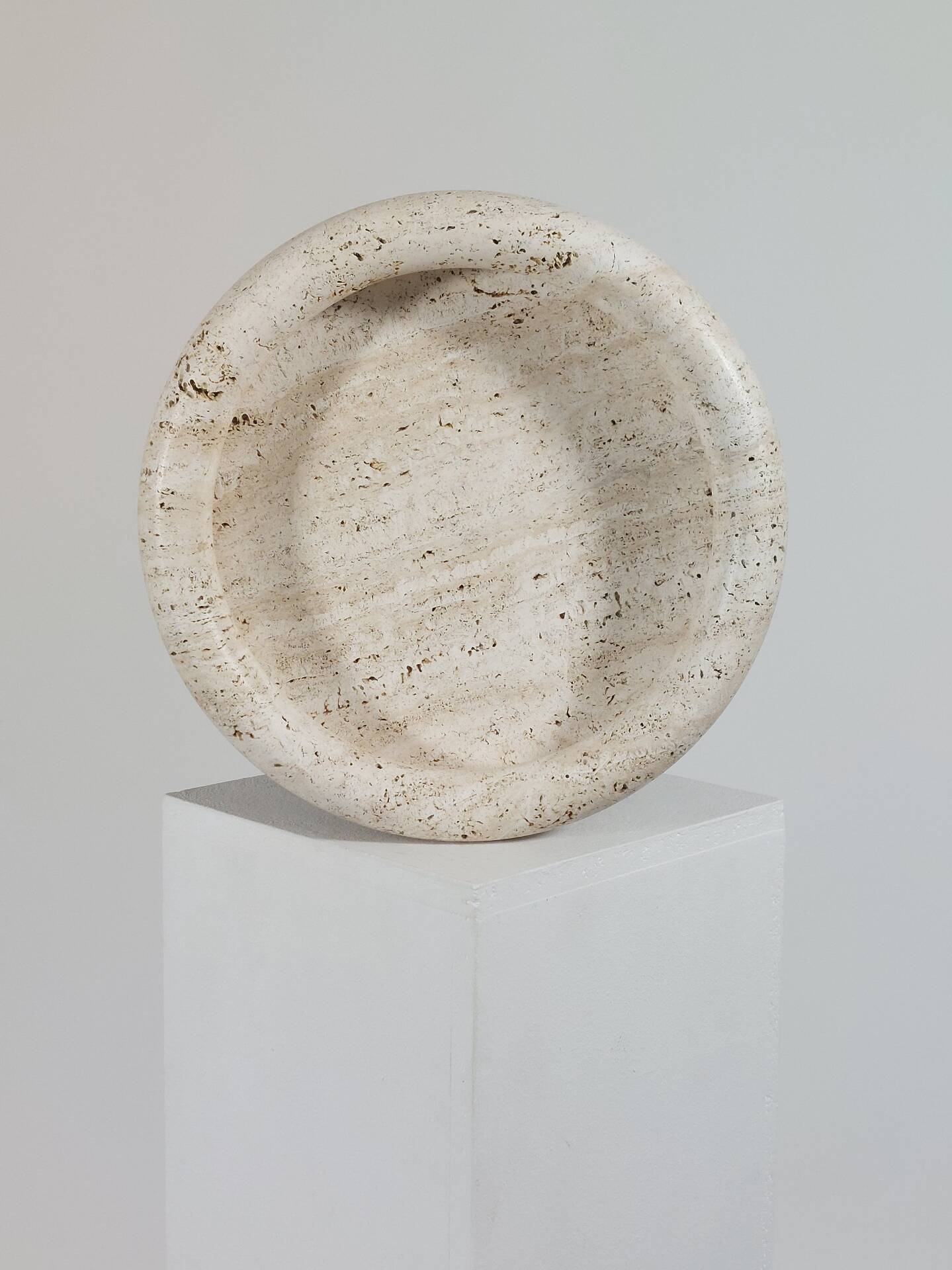 Vintage mid century handmade italian travertine stone bowl