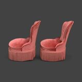 Pair of vintage pink velvet toad armchairs 1960