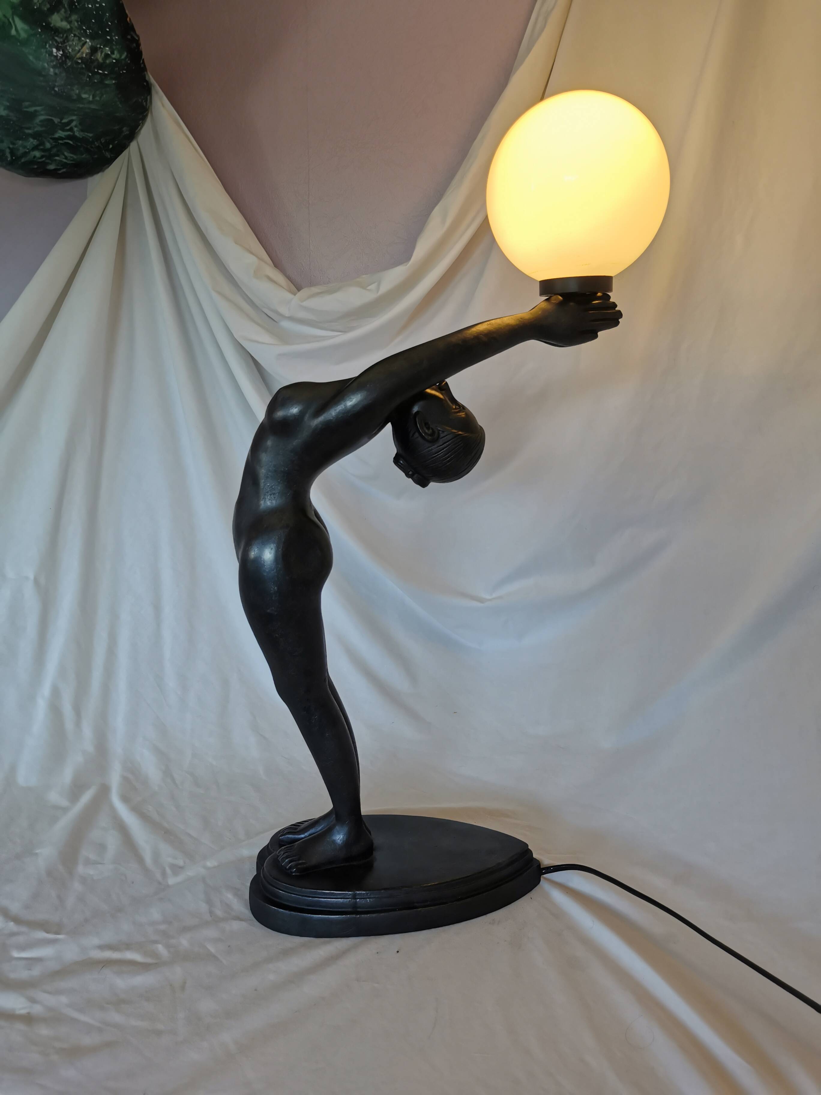 Large lamp, woman with ball, yoga, art deco style, 1980