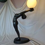 Large lamp, woman with ball, yoga, art deco style, 1980