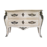 Commode baroque patinée taupe effet fumé vieilli
