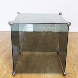 Side table, smoked glass cube